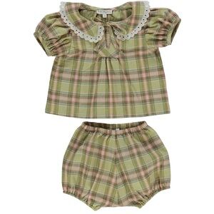 Bebe Organic gingham cotton set in green and pink, Size 18 months